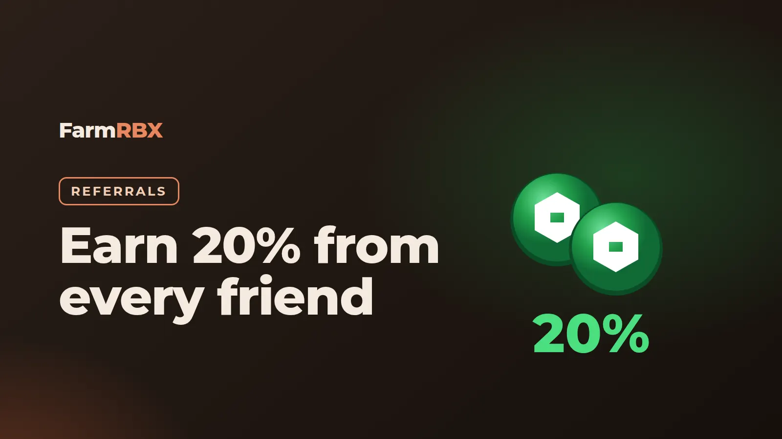 Two players sharing Robux coins, FarmRBX referral program guide cover