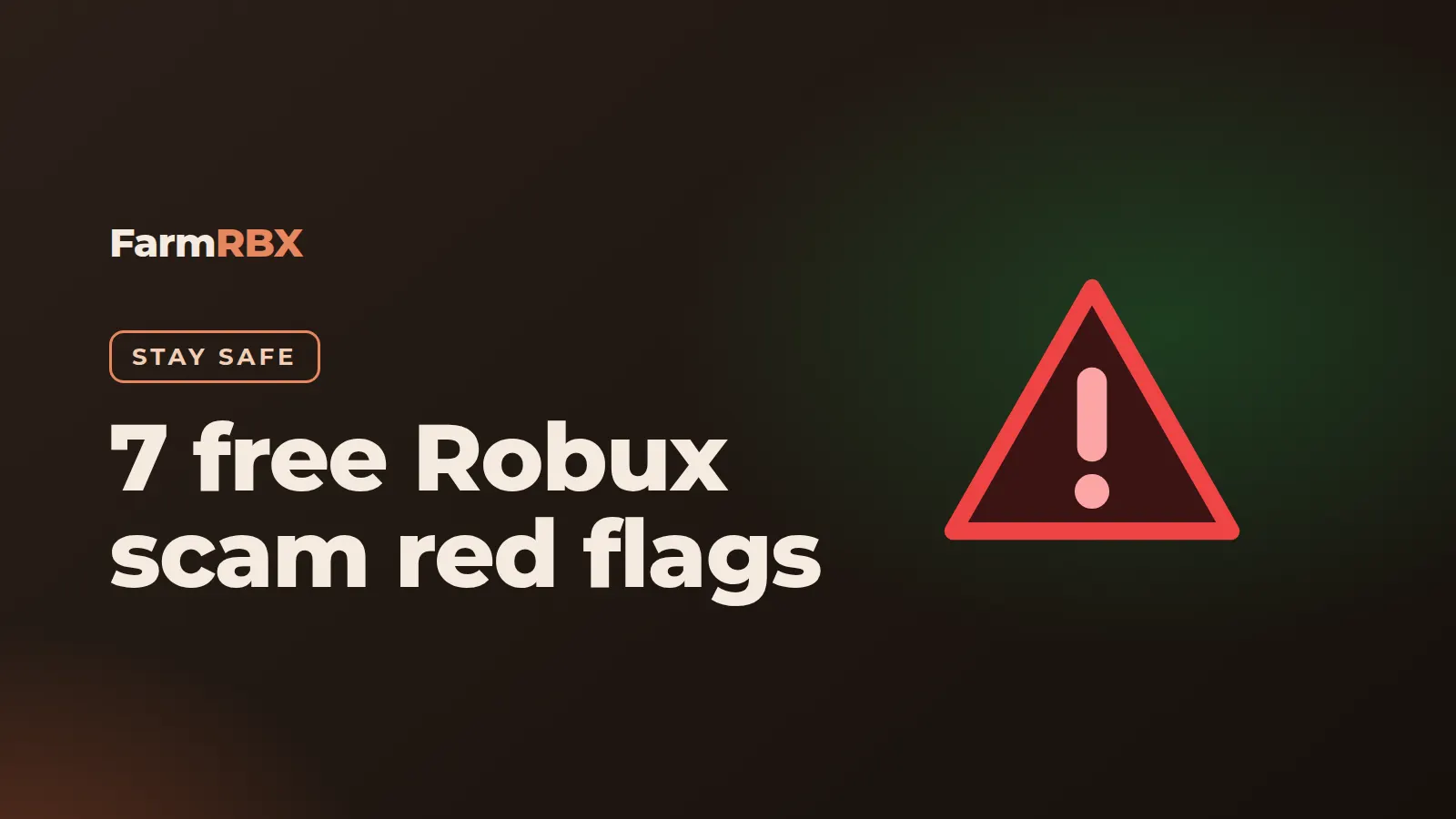 Warning sign over a fake Robux generator, free Robux scams guide cover